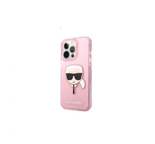 Karl Lagerfeld Head Full Glitter szilikon hátlap tok Apple iPhone 13 Pro, rózsaszín