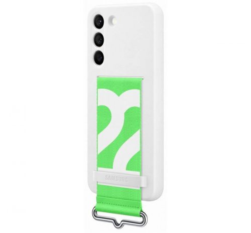 Samsung Galaxy S22 Silicone Cover with Strap, gyári szilikon tok szíjjal, fehér, EF-GS901TW