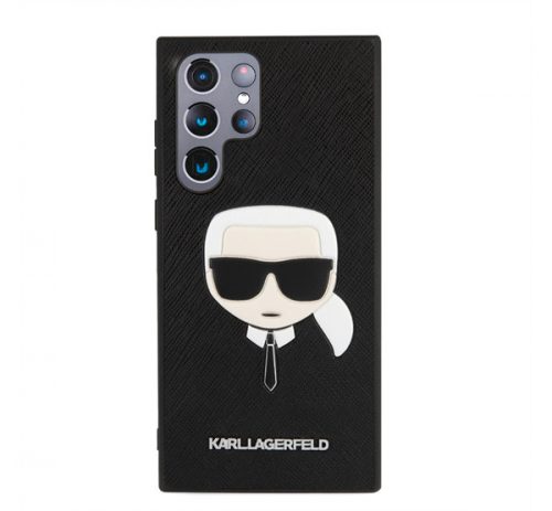 Karl Lagerfeld Head Saffiano bőr hátlap tok Samsung Galaxy S22 Ultra, fekete