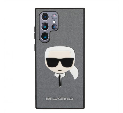 Karl Lagerfeld Head Saffiano bőr hátlap tok Samsung Galaxy S22 Ultra, ezüst