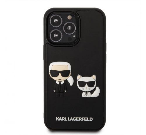 Karl Lagerfeld and Choupette 3D bőr hátlap tok Apple iPhone 13 Pro, fekete