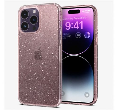 Spigen Liquid Crystal Glitter Apple iPhone 14 Pro Max Rose Quartz tok, átlátszó