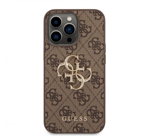 Guess PU 4G Metal Logo Apple iPhone 14 Pro Max hátlap tok, barna