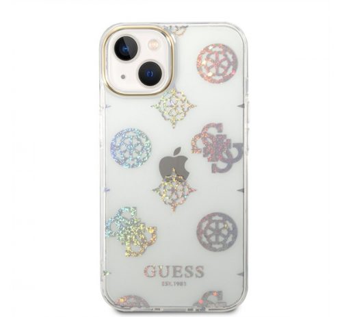 Guess Peony Glitter Apple iPhone 14 hátlap tok, fehér