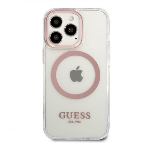 Guess Transparent MagSafe Apple iPhone 13 Pro Max hátlap tok, rózsaszín