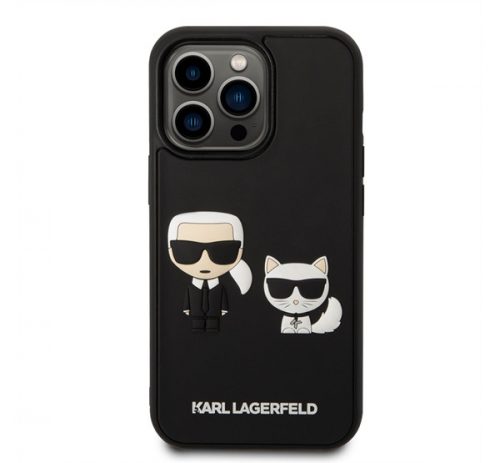 Karl Lagerfeld and Choupette 3D bőr hátlap tok Apple iPhone 14 Pro, fekete