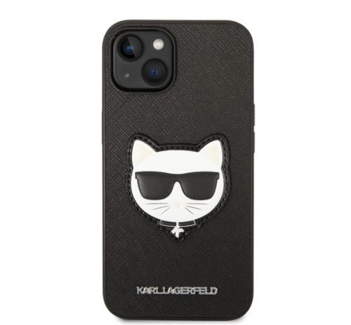 Karl Lagerfeld Choupette Head Saffiano bőr hátlap tok Apple iPhone 14 Plus, fekete