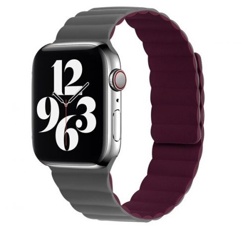 Phoner Rever Apple Watch forgatható mágneses szilikon szíj, 49/45/44/42mm, S, szürke/kávé