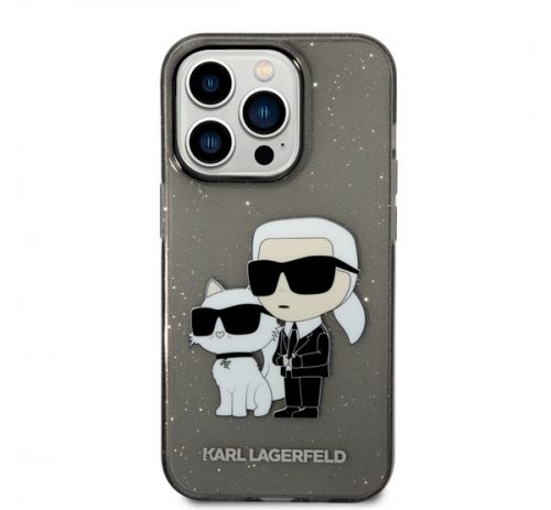 Karl Lagerfeld Liquid Glitter Karl and Choupette NFT hátlap tok Apple iPhone 14 Pro, fekete