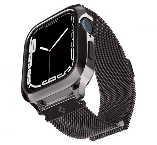 Spigen Metal Fit Pro Apple Watch 8/7 45mm fém szíj, tokkal, grafit fekete