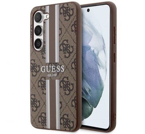 Guess 4G Printed Stripe Samsung Galaxy S23 szilikon tok, barna