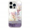 Guess Flower Liquid Glitter Apple iPhone 14 Pro hátlap tok, lila