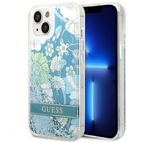 Guess Flower Liquid Glitter Apple iPhone 14 Plus hátlap tok, zöld