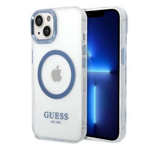 Guess Metal Outline Magsafe Apple iPhone 14 Plus hátlap tok, kék