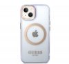 Guess Gold Outline Translucent MagSafe Apple iPhone 14 hátlap tok, lila