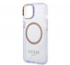 Guess Gold Outline Translucent MagSafe Apple iPhone 14 hátlap tok, lila