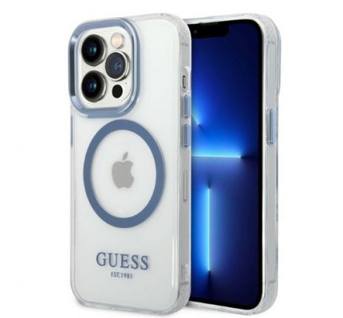 Guess Metal Outline Magsafe Apple iPhone 14 Pro Max hátlap tok, kék