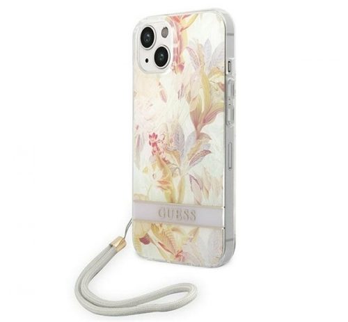 Guess Flower Strap Apple iPhone 14 hátlap tok, lila