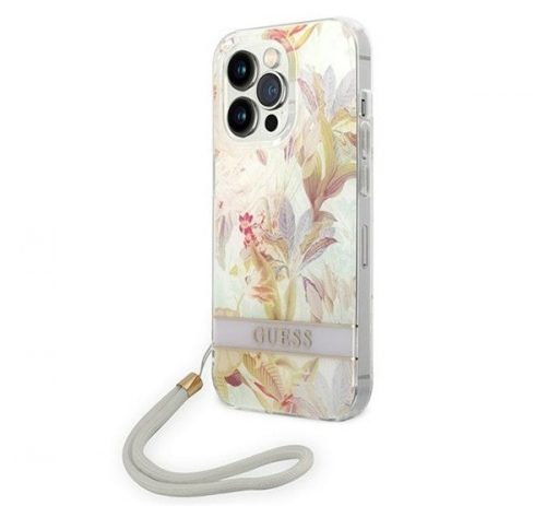 Guess Flower Strap Apple iPhone 14 Pro Max hátlap tok, lila