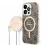 Guess 4G Print MagSafe Apple iPhone 14 Pro hátlap tok, barna + MagSafe töltő