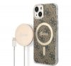 Guess 4G Print MagSafe Apple iPhone 14 Plus hátlap tok, barna + MagSafe töltő