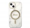 Guess Marble MagSafe Apple iPhone 14 Plus hátlap tok, fehér + MagSafe töltő