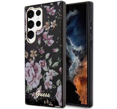 Guess Flower Collection Samsung Galaxy S23 Ultra hátlap tok , fekete