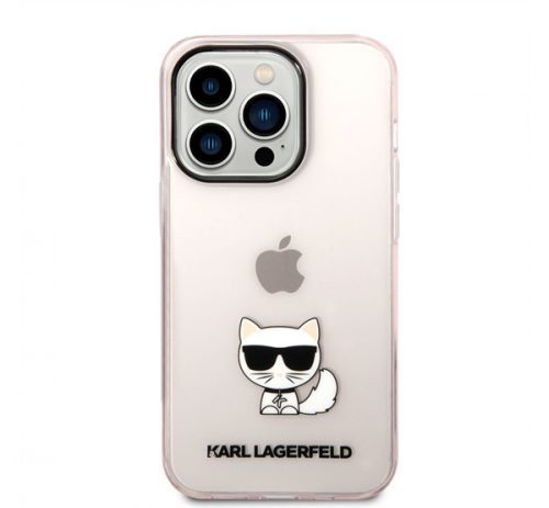 Karl Lagerfeld Transparent Choupette Body Apple iPhone 14 Pro hátlap tok, rózsaszín