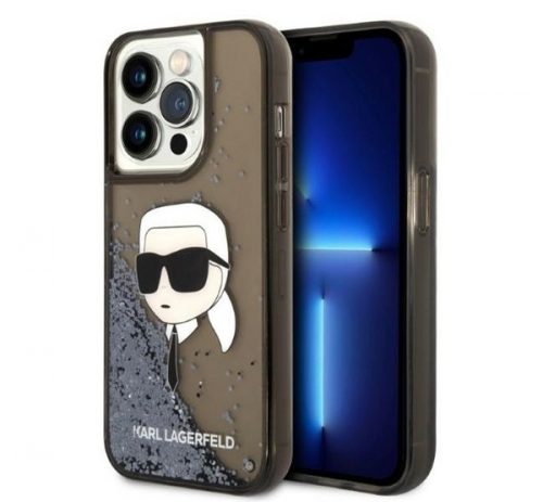 Karl Lagerfeld Glitter Karl Head Apple iPhone 14 Pro hátlap tok, fekete