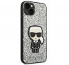 Karl Lagerfeld Glitter Flakes Ikonik Apple iPhone 14 Plus hátlap tok, ezüst