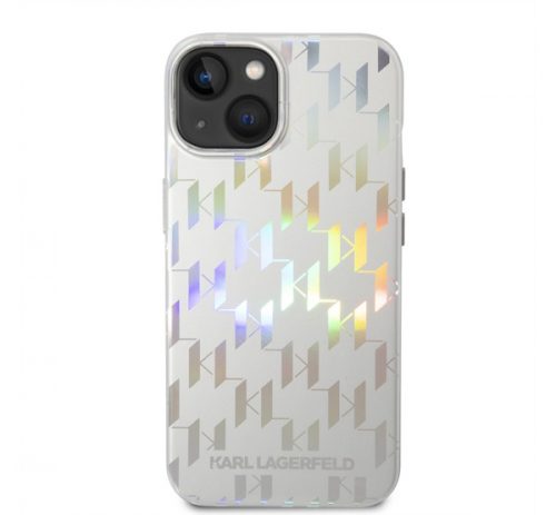 Karl Lagerfeld Monogram Iridescent Apple iPhone 14 Plus hátlap tok, ezüst