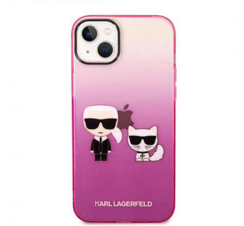 Karl Lagerfeld Gradient Ikonik Karl & Choupette Apple iPhone 14 Plus hátlap tok, rózsaszín