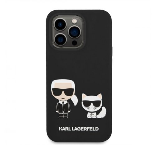 Karl Lagerfeld Liquid Silicone Karl & Choupette Apple iPhone 14 Pro Magsafe hátlap tok, fekete