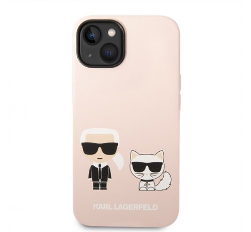 Karl Lagerfeld Silicone Karl & Choupette Apple iPhone 14 Plus hátlap tok, halvány rózsaszín