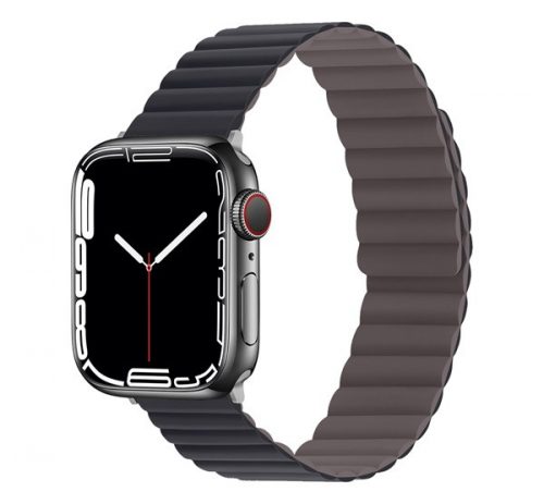 Phoner Rever Apple Watch forgatható mágneses szilikon szíj, 49/45/44/42mm, M/L, szürke/kávé