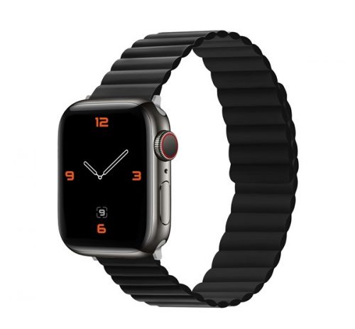 Phoner Rever Apple Watch forgatható mágneses szilikon szíj, 49/45/44/42mm, M/L, fekete