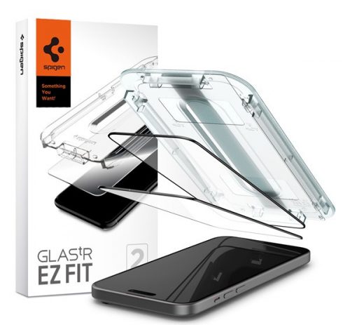 Spigen Glas.tR EZ Fit Apple iPhone 15/ iPhone 16, tempered kijelzővédő fólia felhelyező kerettel, fekete (2db)