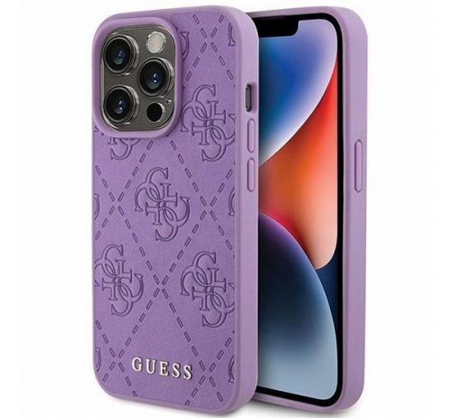 Guess Leather 4G Stamped Apple iPhone 15 Pro hátlap tok, lila