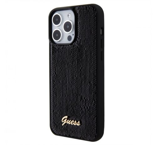 Guess Sequin Script Metal Apple iPhone 15 Pro hátlap tok, fekete