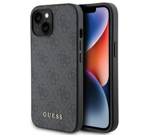 Guess 4G Metal Gold Logo Apple iPhone 15 Plus hátlap tok, szürke