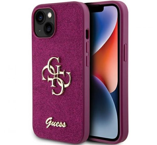 Guess Glitter Script Big 4G Apple iPhone 15 hátlap tok, lila