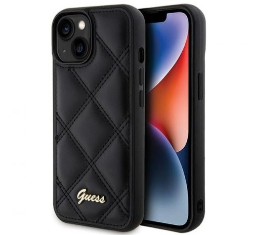 Guess Quilted Metal Logo Apple iPhone 15 hátlap tok, fekete