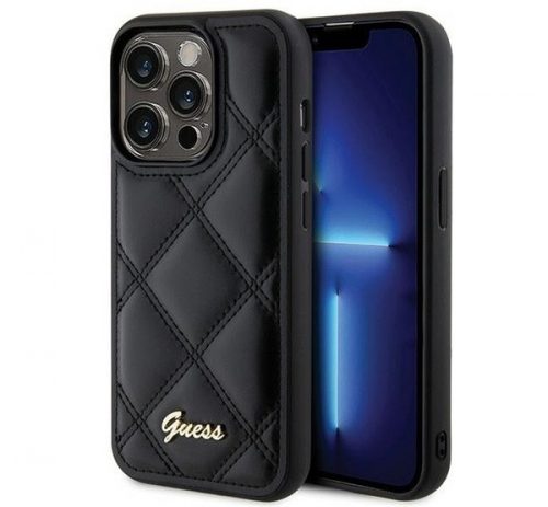 Guess Quilted Metal Logo Apple iPhone 15 Pro Max hátlap tok, fekete