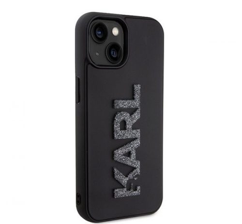 Karl Lagerfeld 3D Rubber Glitter Logo Apple iPhone 15 hátlap tok, fekete