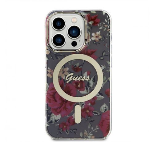 Guess IML Flowers MagSafe Apple iPhone 14 Pro hátlap tok, khaki