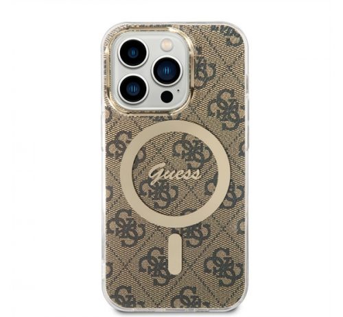 Guess 4G IML MagSafe Apple iPhone 14 Pro hátlap tok, barna