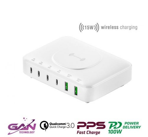 4smarts 7in1 GaN wireless töltő állomás 100W, fehér