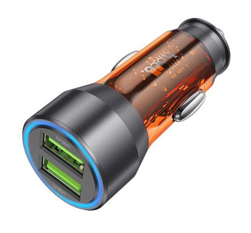 Hoco NZ12 autós szivargyújtó töltő 2xUSB QC, 18W, átlátszó-narancssárga