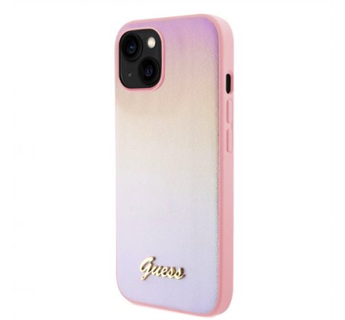 Guess PU Leather Iridescent Metal Script iPhone 15 tok, rózsaszín