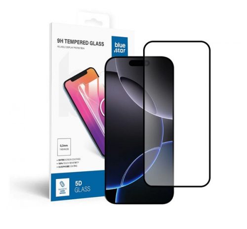 Blue Star Apple iPhone 16 Pro 5D teljes kijelzős tempered glass kijelzővédő üvegfólia, fekete